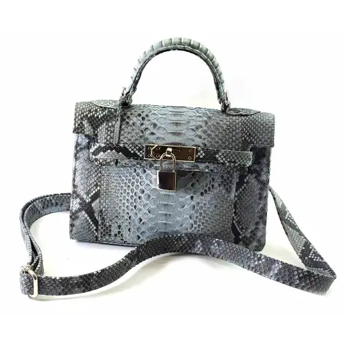 Barfield Collection Python Handbag Buy Handbag made of python skin gray turquoise with a lock (22x24x9 cm)