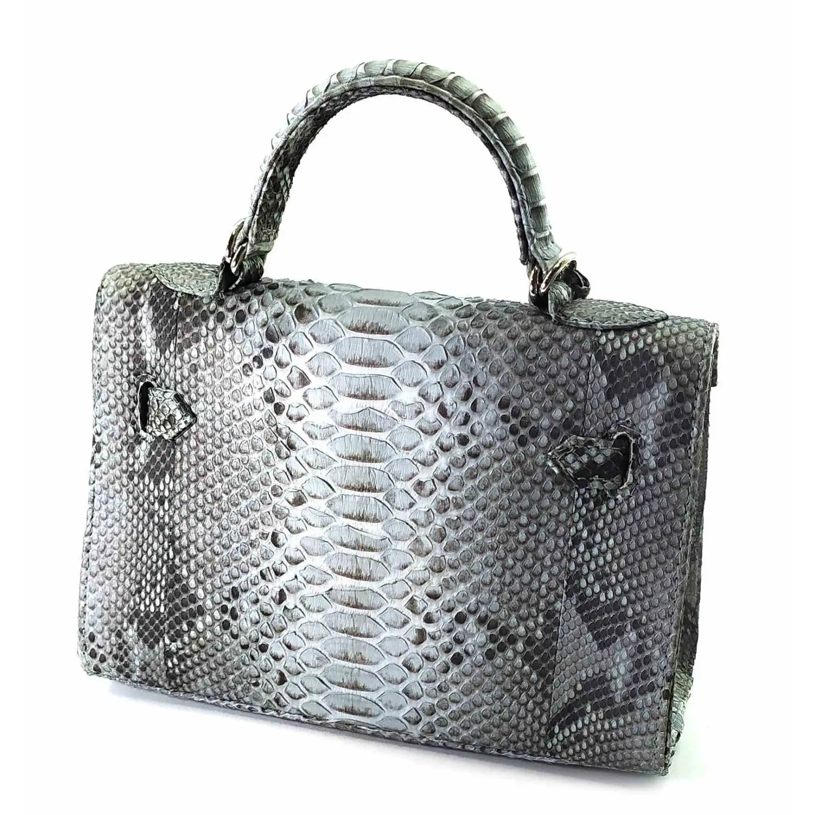 Buy Handbag made of python skin gray turquoise with a lock (22x24x9 cm)