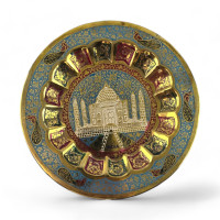 Тарелка бронзовая настенная голубая " Тадж Махал" ( d-18; h-1 см)