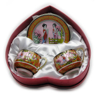 Porcelain service (2SCS112-1) 2 cups + 2 saucers "Girls on a pink background" (110 ml)(h-5.2cm, d-5.3cm)