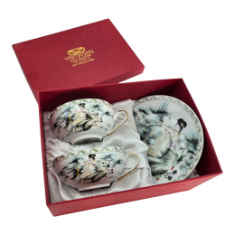 Сервиз фарфор (160 мл)(2SBS174) 2 чашки +2 блюдца "Китаянка" (h-4,5см, d-9,5см d блюдца-13,5 см)