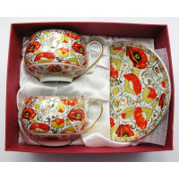 Сервіз порцеляна (220 мл)(2BCS1043) 2 чашки +2 блюдця "Маки" (H-6,5см., D-7,5см.)
