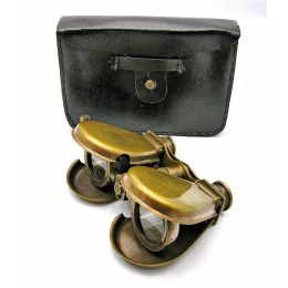 Binoculars bronze in a leather case (14x9x3 cm)