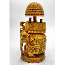 Elephant with riders wooden carved (16cm)