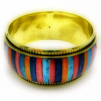 Мідний браслет з кольоровими кістяними вставками