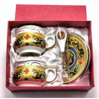 Сервиз фарфор (190мл.)(2GBC-A1007-4 SP) 2чашки+2блюдца+2ложки "Драконы" (h-6см.,d-7см.)