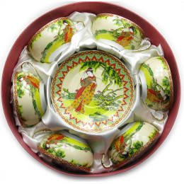 Сервіз круглий порцеляна (150 мл)(6SBS10140-5) 6 чашок+ 6 блюдець "Жовтий" (h-4,5см., d-9,5см.)