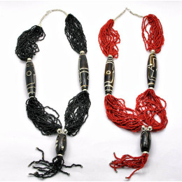 Beaded necklace with bone inserts