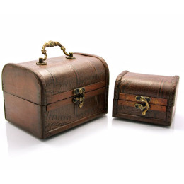 Wooden chests with leather (set of 2 pcs) (20x13x12 cm, 15x9x7 cm)
