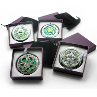 Зеркальце косметическое "Узор с камнями" хром (d-7 см)(в коробке + чехольчик)