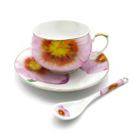 Чашка+блюдце порцеляна (210 мл)(ACS1097) "Квіти" (h-6см, d-чашки - 8см, d-блюдця - 14см)