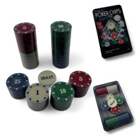Poker chips (100 chips)(4.7 x 19.5 x 11.5 cm)(chip weight 4 g. d-30 mm)