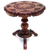 Table carved with inlay rosewood round (d-46 cm h-47 cm)B