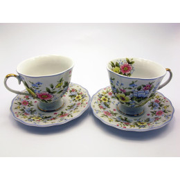 Porcelain service (220 ml)(2ZE1) 2 cups + 2 saucers "Flowers on a white background" (h-8.5cm, d-9cm)