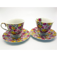 Porcelain service (220 ml)(2ZE1397-8) 2 cups + 2 saucers "Red-yellow roses" (h-8.5cm, d-9cm)