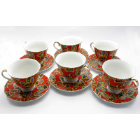 Сервиз фарфор (6ZE1049) 6 чашек +6 блюдец "Красный" (6 шт. в ящ.)