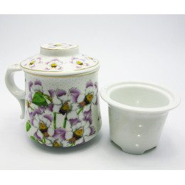 Tea cup with sieve (300ml)(BN1479) "Flowers on a white background" (h-9cm, d-8cm)