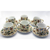 Сервиз фарфор (170мл)(6HPC1040) 6 чашек +6 блюдец "Бабочки на белом фоне" (h-7см., d-7,5см.)