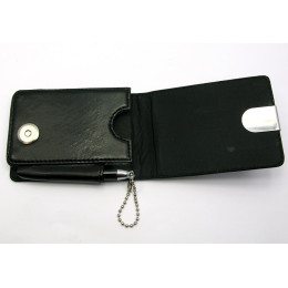 Business card holder with leather handle