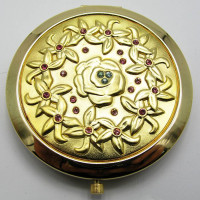 Зеркальце косметичне з камінням золоте напилення (19373 A) (у коробці + чохол)