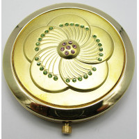 Зеркальце косметическое с камнями золотое напыление (19373 D)(в коробке + чехольчик)