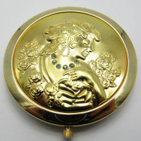 Зеркальце косметическое с камнями золотое напыление (19373 E)(в коробке + чехольчик)