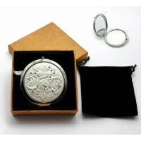 Зеркальце косметическое с камнями "Серебро" (18530 A)(в коробке + чехольчик)