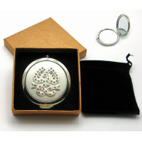 Дзеркальце косметичне з камінням "Срібло" (18530 D) (у коробці + чохол)