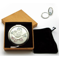 Зеркальце косметическое с камнями "Серебро" (18530 G)(в коробке + чехольчик)