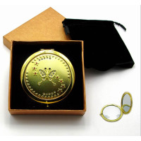 Зеркальце косметическое с камнями золотое напыление (19373 A)(в коробке + чехольчик)