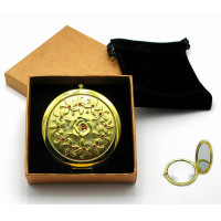 Зеркальце косметическое с камнями золотое напыление (19373 B)(в коробке + чехольчик)