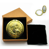 Зеркальце косметическое с камнями золотое напыление (19373 D)(в коробке + чехольчик)