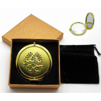 Зеркальце косметическое с камнями золотое напыление (19373 H)(в коробке + чехольчик)