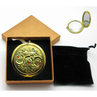 Зеркальце косметичне з камінням золоте напилення (19373 J) (у коробці + чохол)