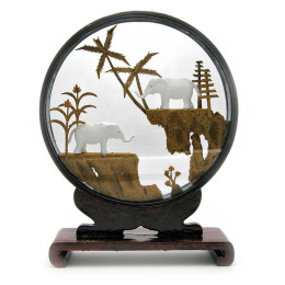 Cork sculpture oriental art (17x23 cm)