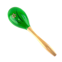 Wooden green maracas with flowers (23x 6.4x 6.4 cm)