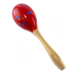 Wooden red maracas with hearts (23x 6.4x 6.4 cm)