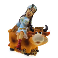 Cow with a girl piggy bank (12x11x4 cm)