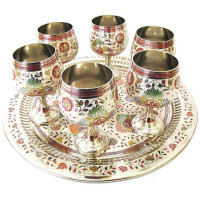 Bronze chrome glasses on a round tray (n-r 6 pcs/70ml.) (h-11 cm tray d-31cm)