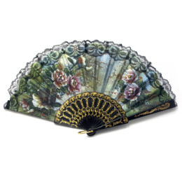 Веер кружевной черный (24 см)