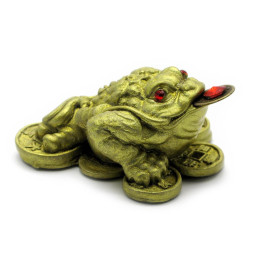 Toad on coins yellow stone chips (7x6x3.5 cm)