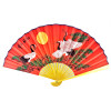 Веер бамбук с тканью "Журавли на красном фоне" (50см)