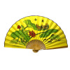 Bamboo fan with fabric "Mandarin ducks in lotuses on a yellow background" (50cm)