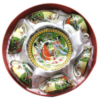 Сервиз круглый фарфор (70мл.)(6CCS79) "Девушки" (h-4см, d-7,3см,d блюдца 11 см)