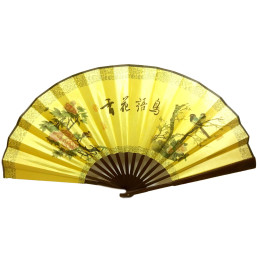 Bamboo fan with silk "Birds" in a box (33 cm)