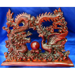 Dragon with phoenix stone chips brown