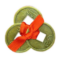 Coins (3 pcs) (2.5cm) in purse dark red ribbon (100 pcs/pack)