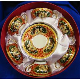 Сервиз круглый фарфор (70мл.)(6CCS86-1) "Красный" (h-4см, d-7,3см,d блюдца 11 см)