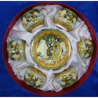 Round porcelain service (110 ml)(6SCS136-4) 6 cups + 6 saucers "Yellow"(h-5.5cm, d-5cm,d saucer 11 cm)