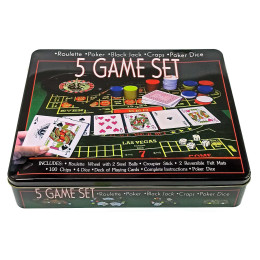 Покерний набір + рулетка (5 в 1) (33х29х7 см) (вага фішки 4 гр. d-39 мм)